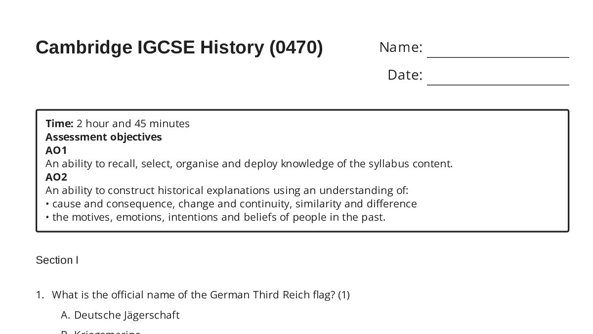 Cambridge IGCSE History (0470﻿﻿﻿﻿) - My Worksheet Maker: Create Your ...