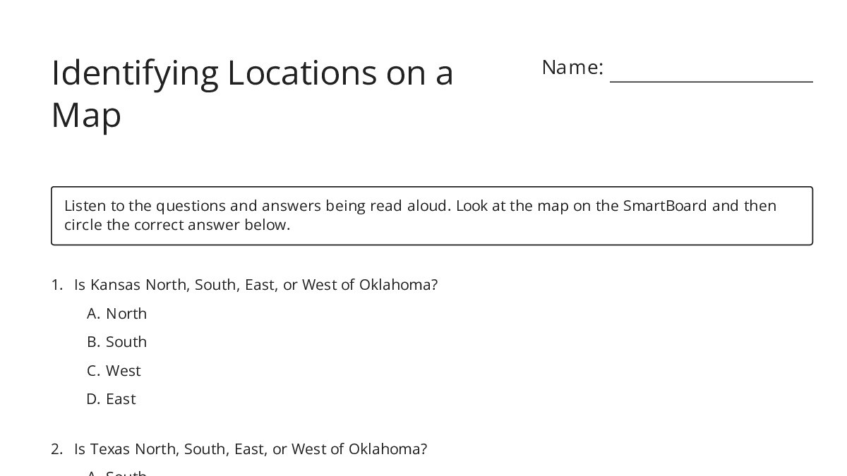 Identifying Locations on a Map - My Worksheet Maker: Create Your Own ...