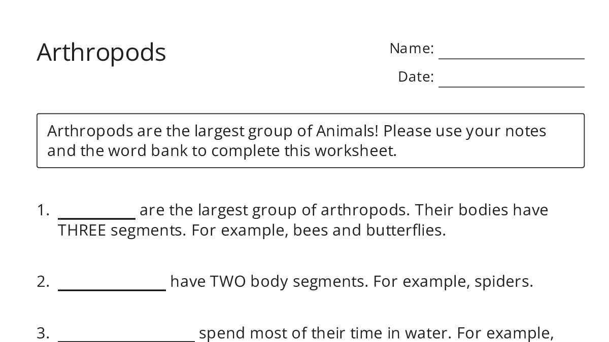 Arthropods - My Worksheet Maker: Create Your Own Worksheets