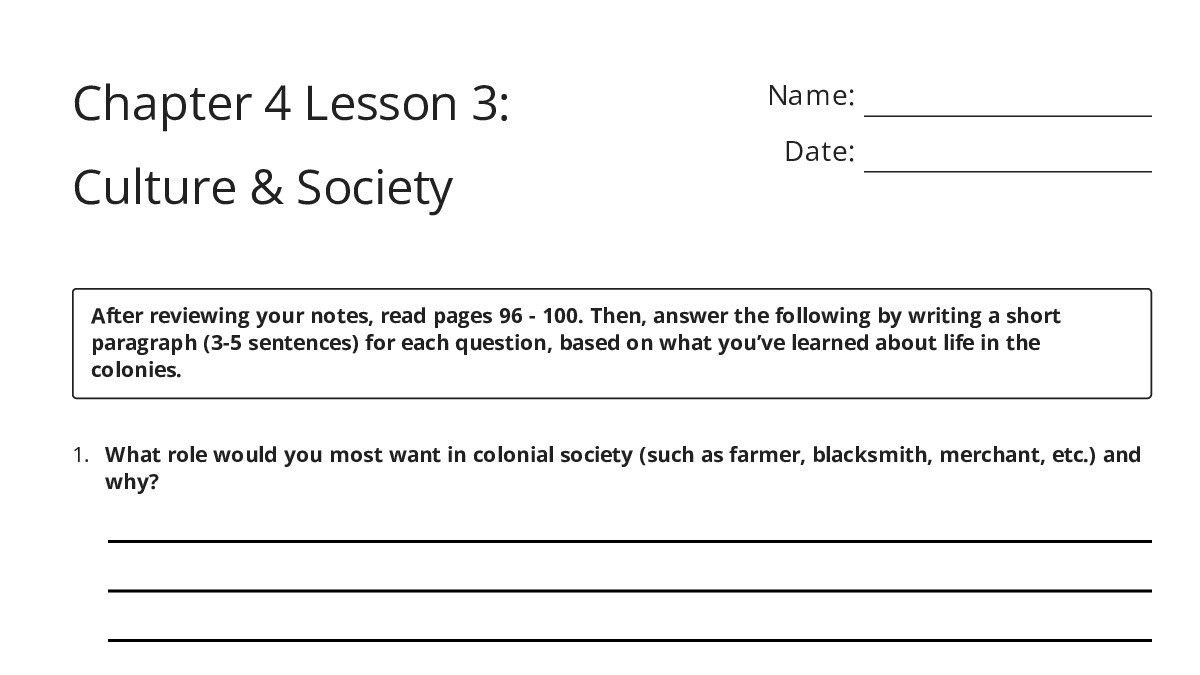 Chapter 4 Lesson 3: Culture & Society - My Worksheet Maker: Create Your ...