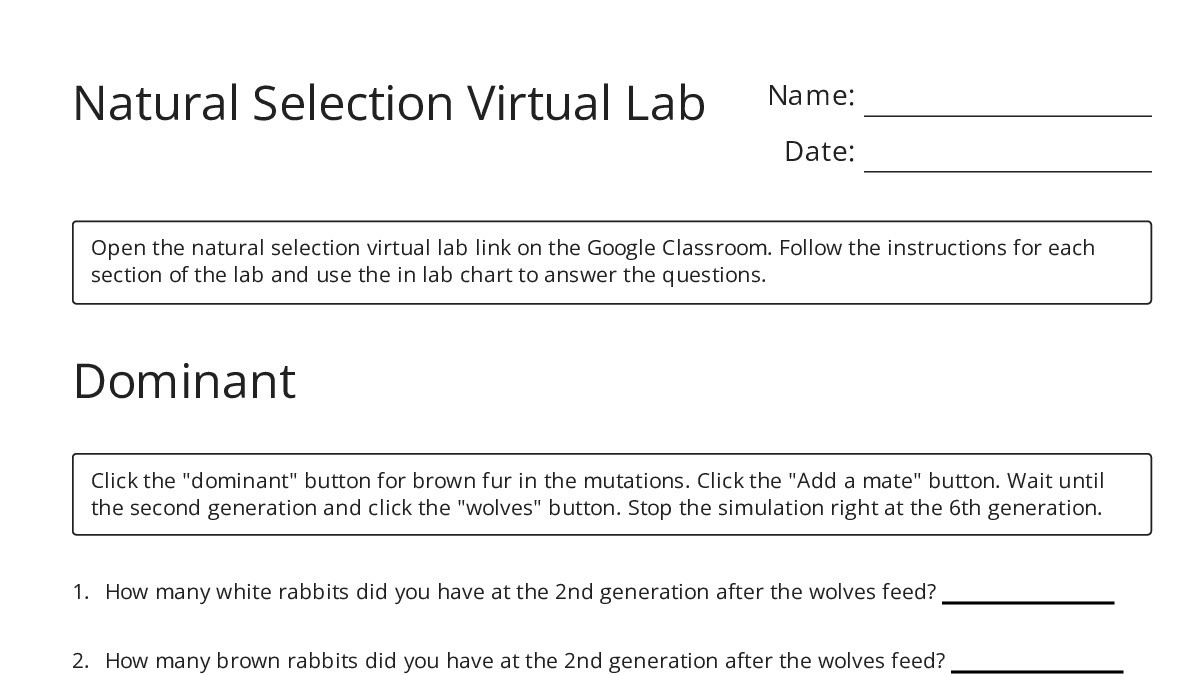 Natural Selection Virtual Lab - My Worksheet Maker: Create Your Own ...