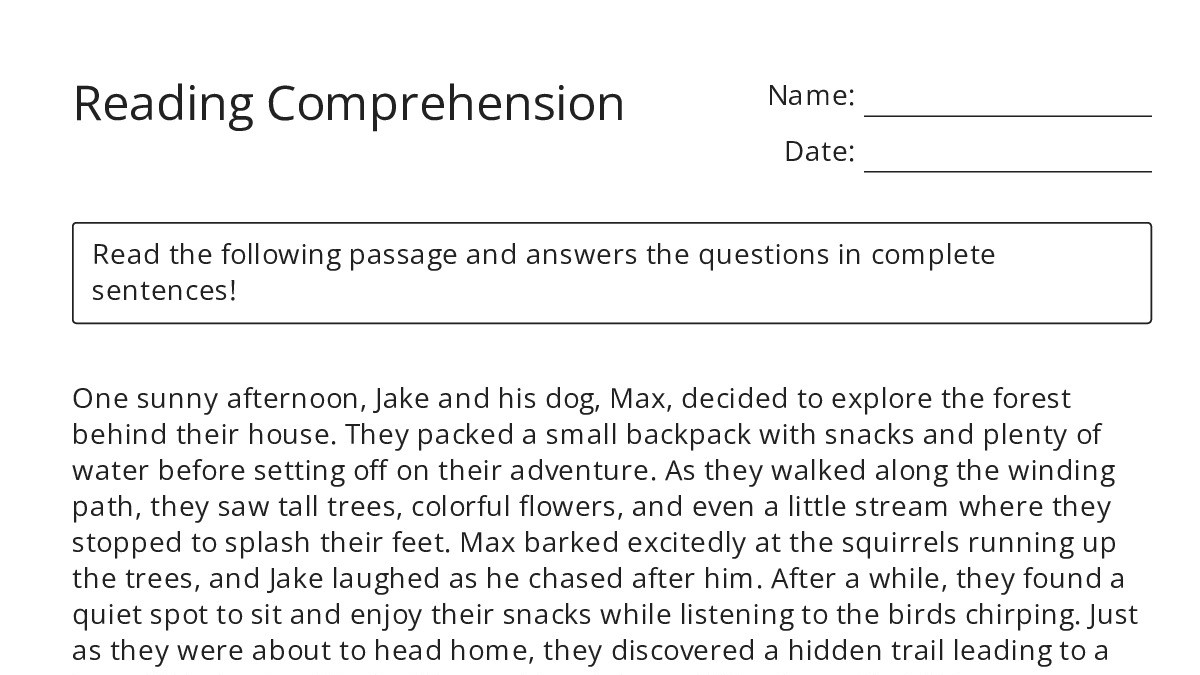 Reading Comprehension - My Worksheet Maker: Create Your Own Worksheets