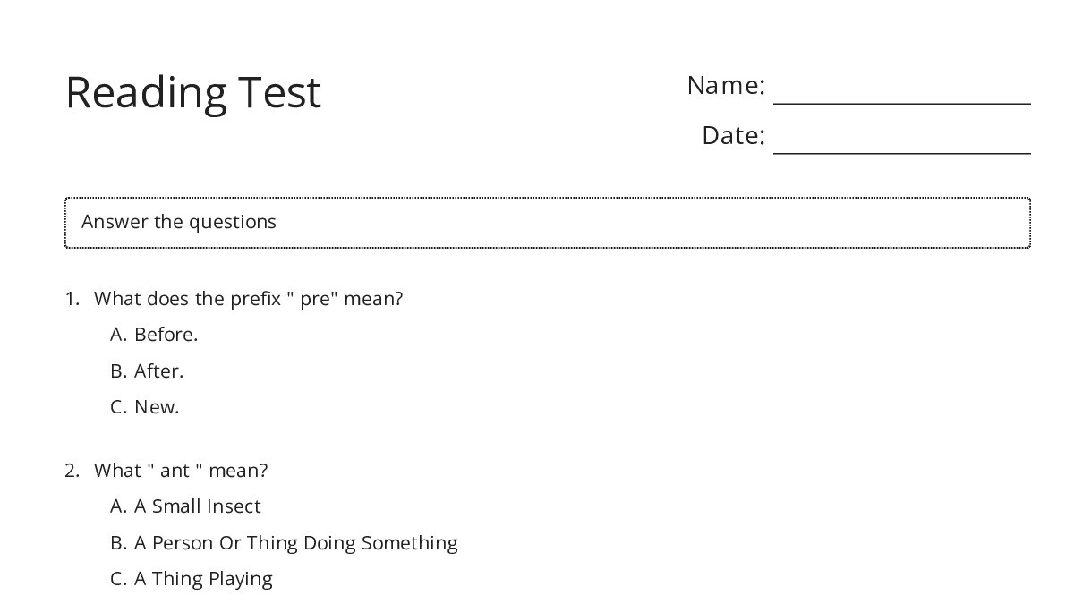 Reading Test - My Worksheet Maker: Create Your Own Worksheets