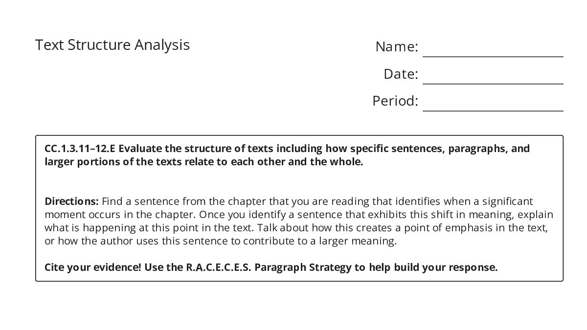 Text Structure Analysis - My Worksheet Maker: Create Your Own Worksheets