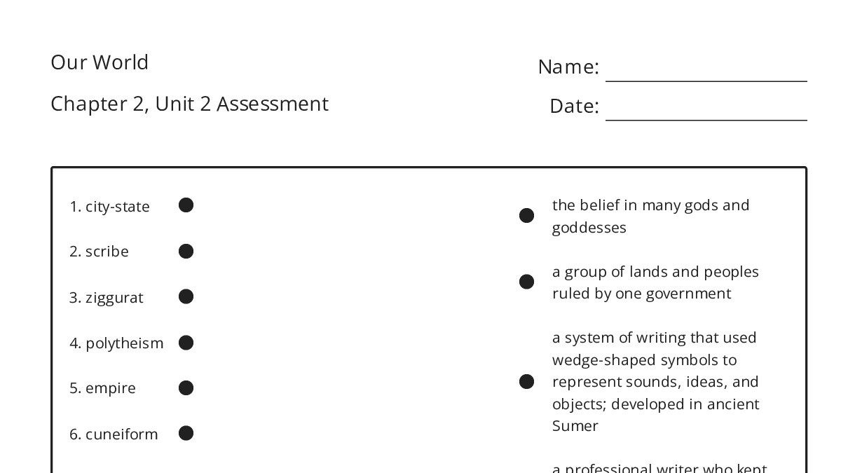 Our World Chapter 2, Unit 2 Assessment - My Worksheet Maker: Create ...