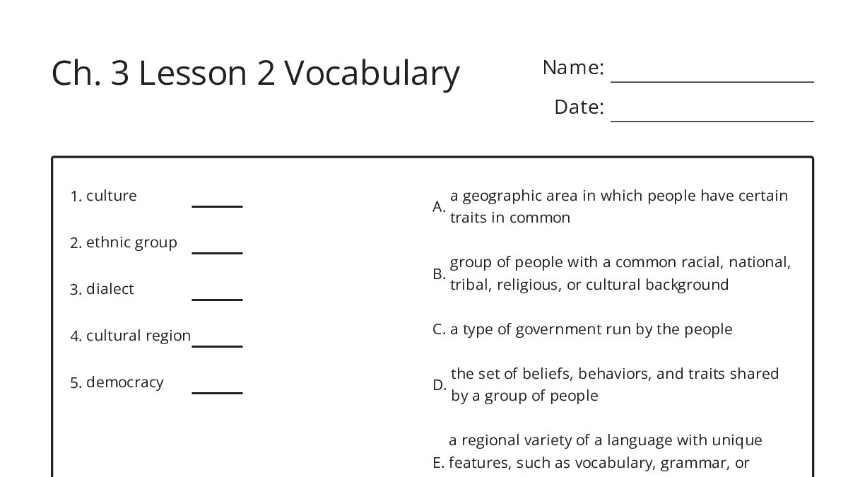Ch. 3 Lesson 2 Vocabulary - My Worksheet Maker: Create Your Own Worksheets