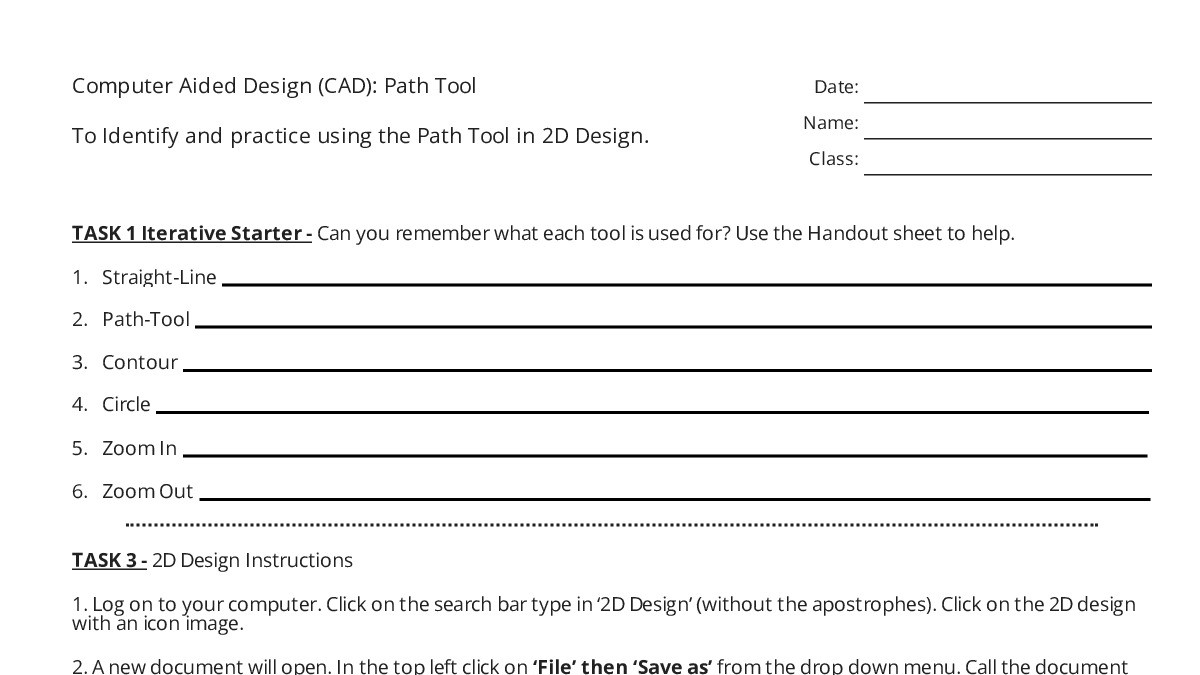 Computer Aided Design (CAD): Path Tool To Identify and practice using ...