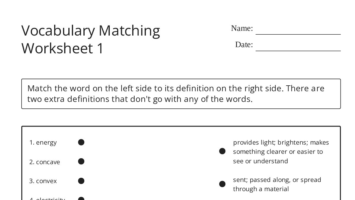 Vocabulary Matching Worksheet 1 - My Worksheet Maker: Create Your Own ...