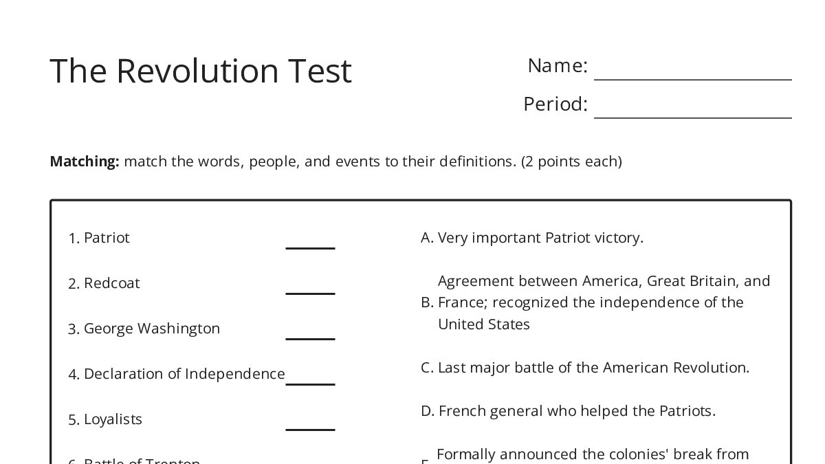 The Revolution Test - My Worksheet Maker: Create Your Own Worksheets