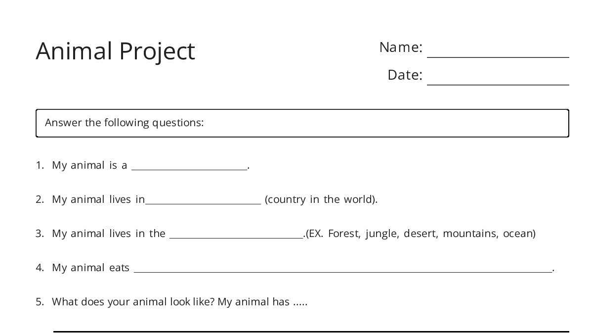 Animal Project - My Worksheet Maker: Create Your Own Worksheets