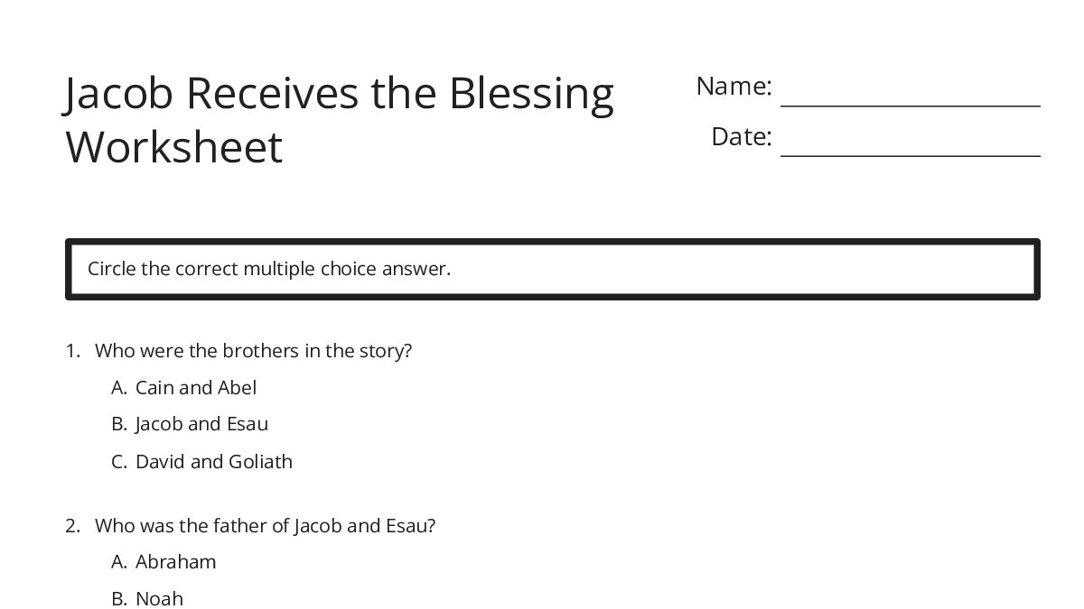 Jacob Receives the Blessing Worksheet - My Worksheet Maker: Create Your ...