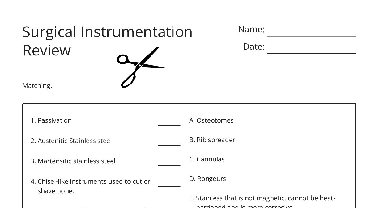 Embalming Instruments Worksheet Surgical Instrumentation Review - My Worksheet Maker: Create Your Own ...