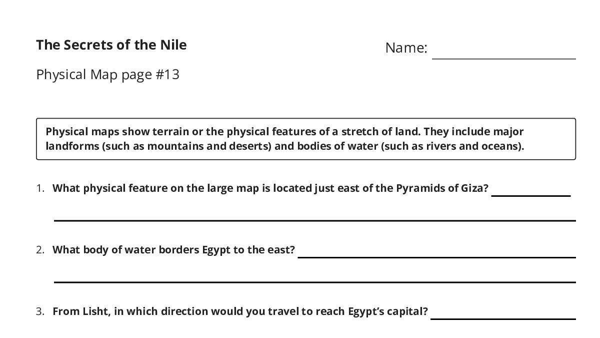 The Secrets of the Nile Physical Map page #13 - My Worksheet Maker ...