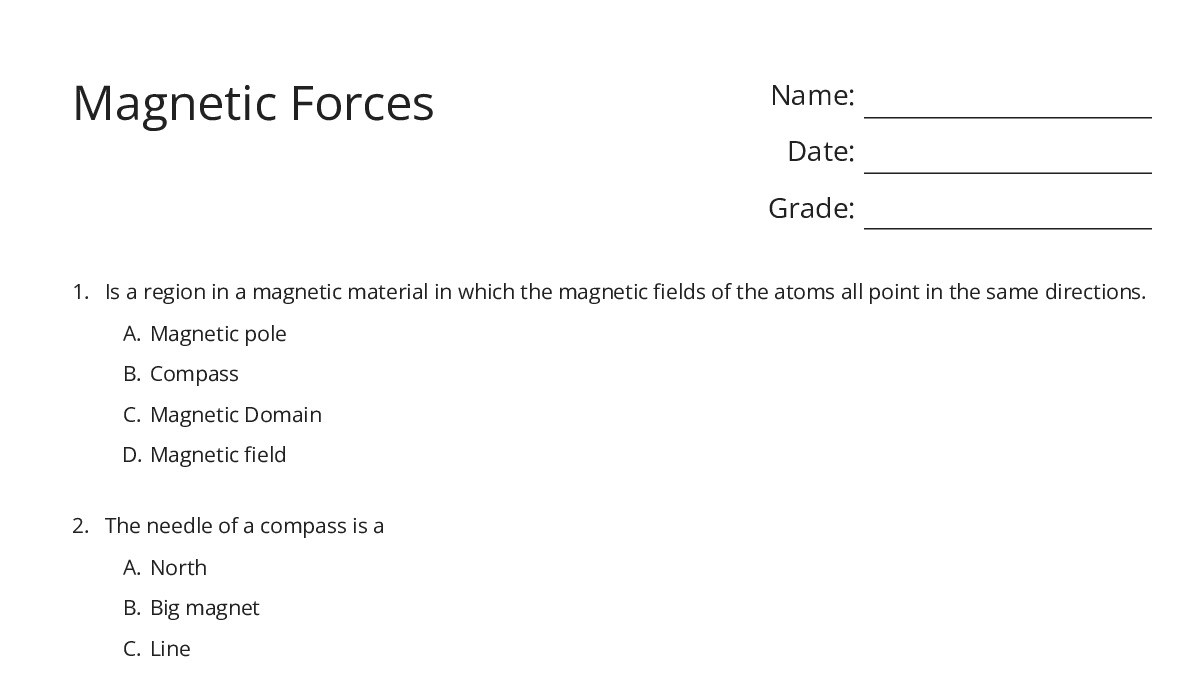 Magnetic Force Worksheet.pdf Magnetic Forces - My Worksheet Maker: Create Your Own Worksheets