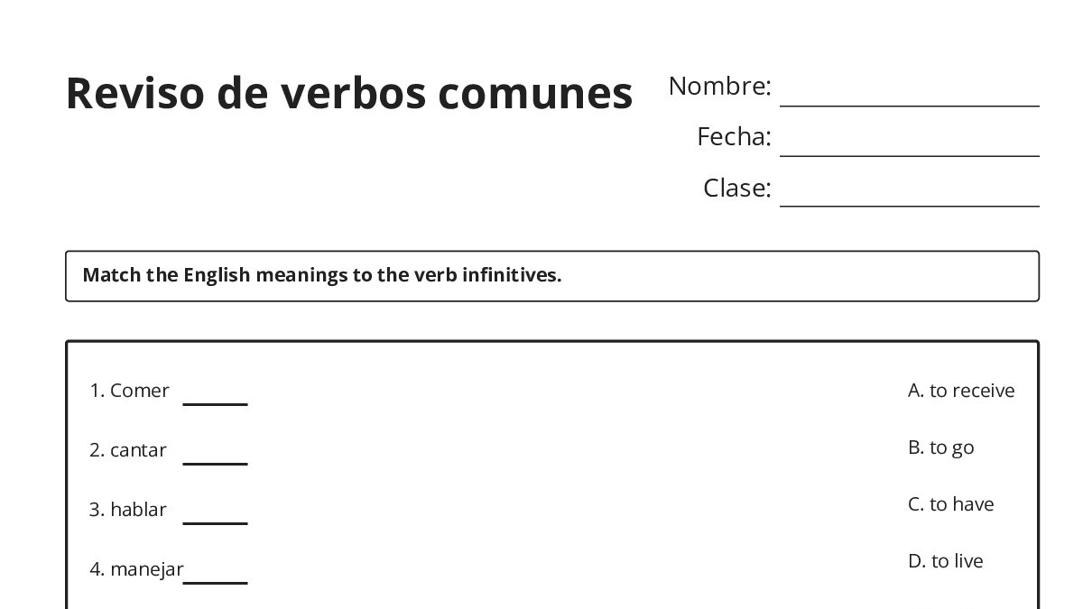 Reviso de verbos comunes - My Worksheet Maker: Create Your Own Worksheets
