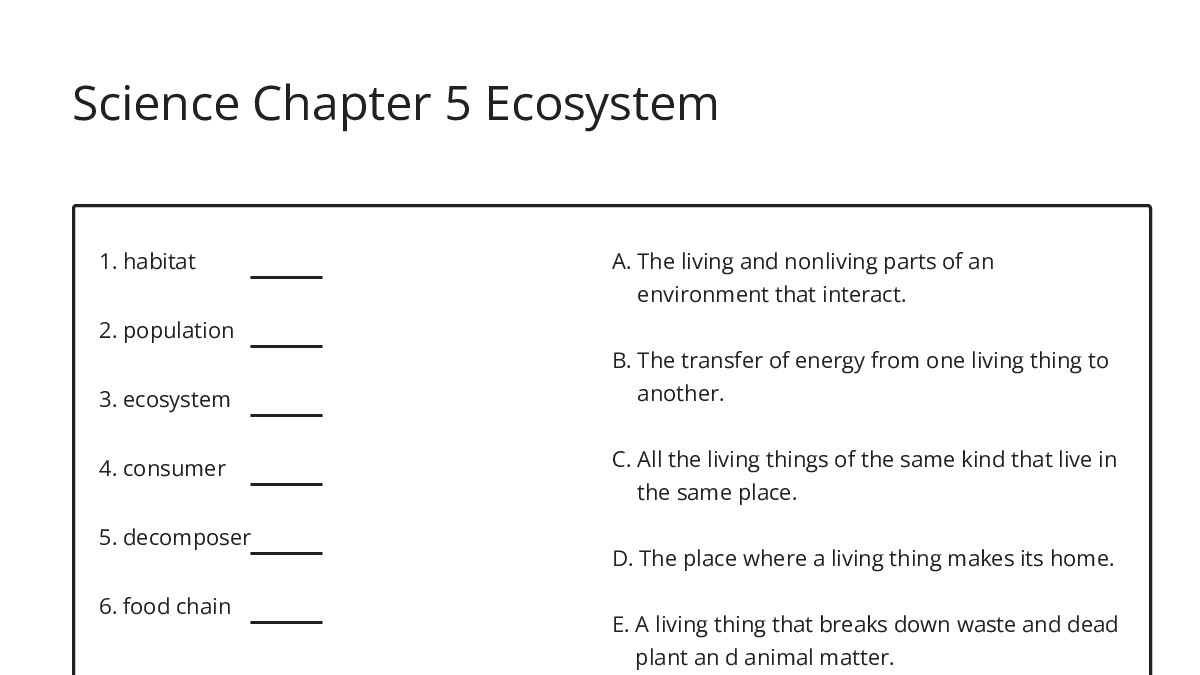 Science Chapter 5 Ecosystem - My Worksheet Maker: Create Your Own ...