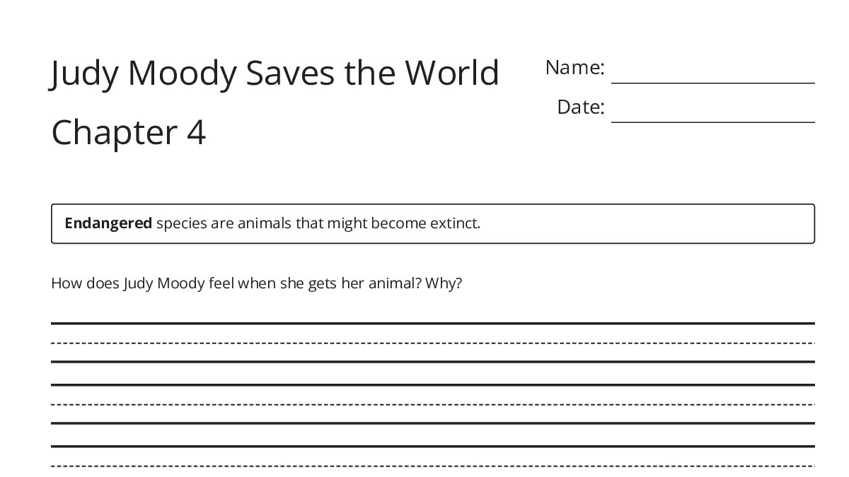Judy Moody Saves the World Chapter 4 - My Worksheet Maker: Create Your ...