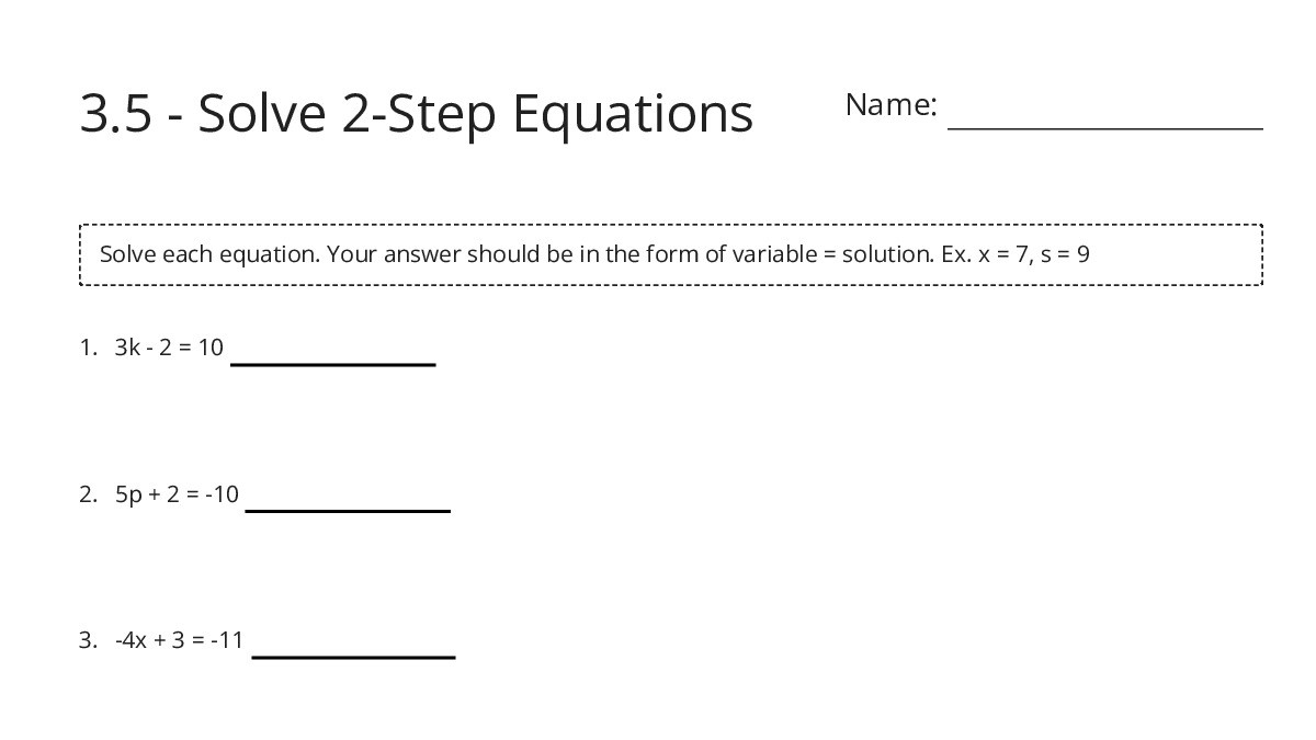 3.5 - Solve 2-Step Equations - My Worksheet Maker: Create Your Own ...