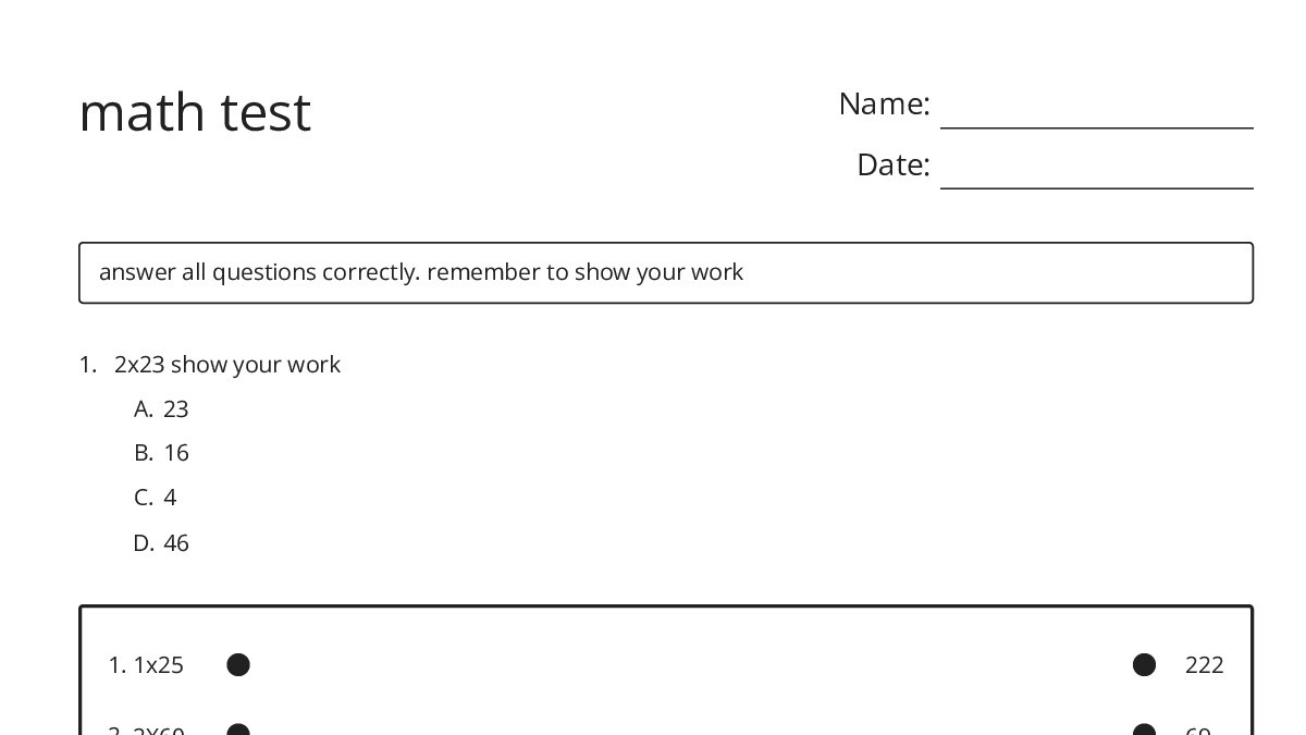 Test Print Page Math Worksheet math test - My Worksheet Maker: Create Your Own Worksheets