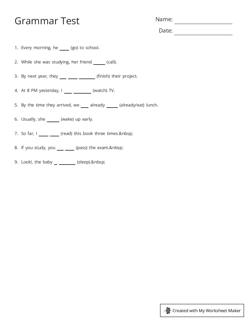 Grammar test my worksheet maker create your own worksheets