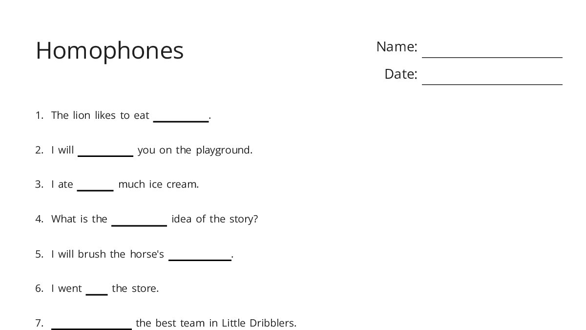 Homophones - My Worksheet Maker: Create Your Own Worksheets