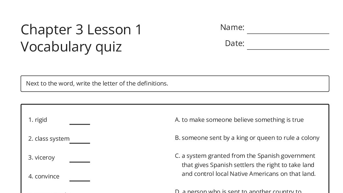 Chapter 3 Lesson 1 Vocabulary quiz - My Worksheet Maker: Create Your ...