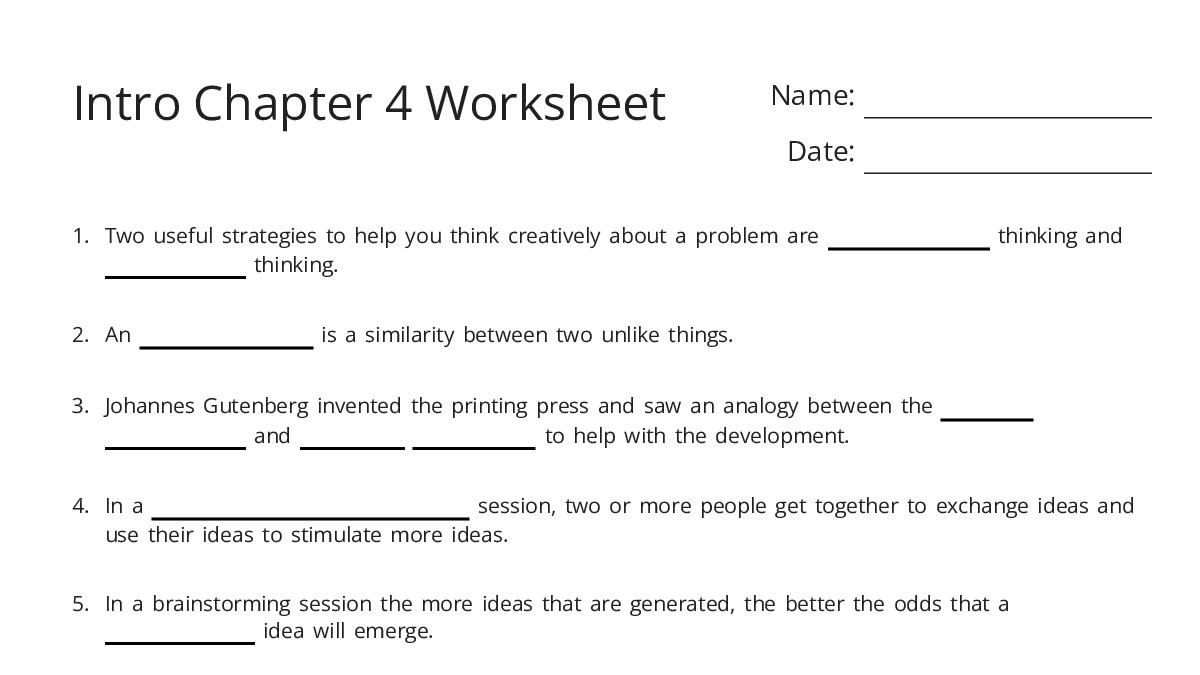 Intro Chapter 4 Worksheet - My Worksheet Maker: Create Your Own Worksheets