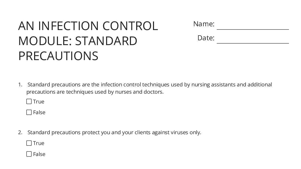 AN INFECTION CONTROL MODULE: STANDARD PRECAUTIONS - My Worksheet Maker ...