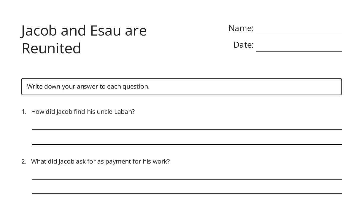 Jacob and Esau are Reunited - My Worksheet Maker: Create Your Own ...