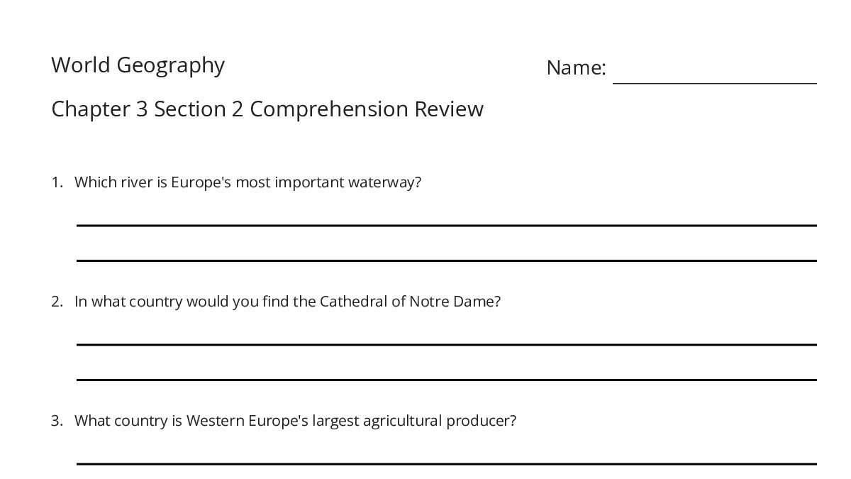 World Geography Chapter 3 Section 2 Comprehension Review - My Worksheet ...