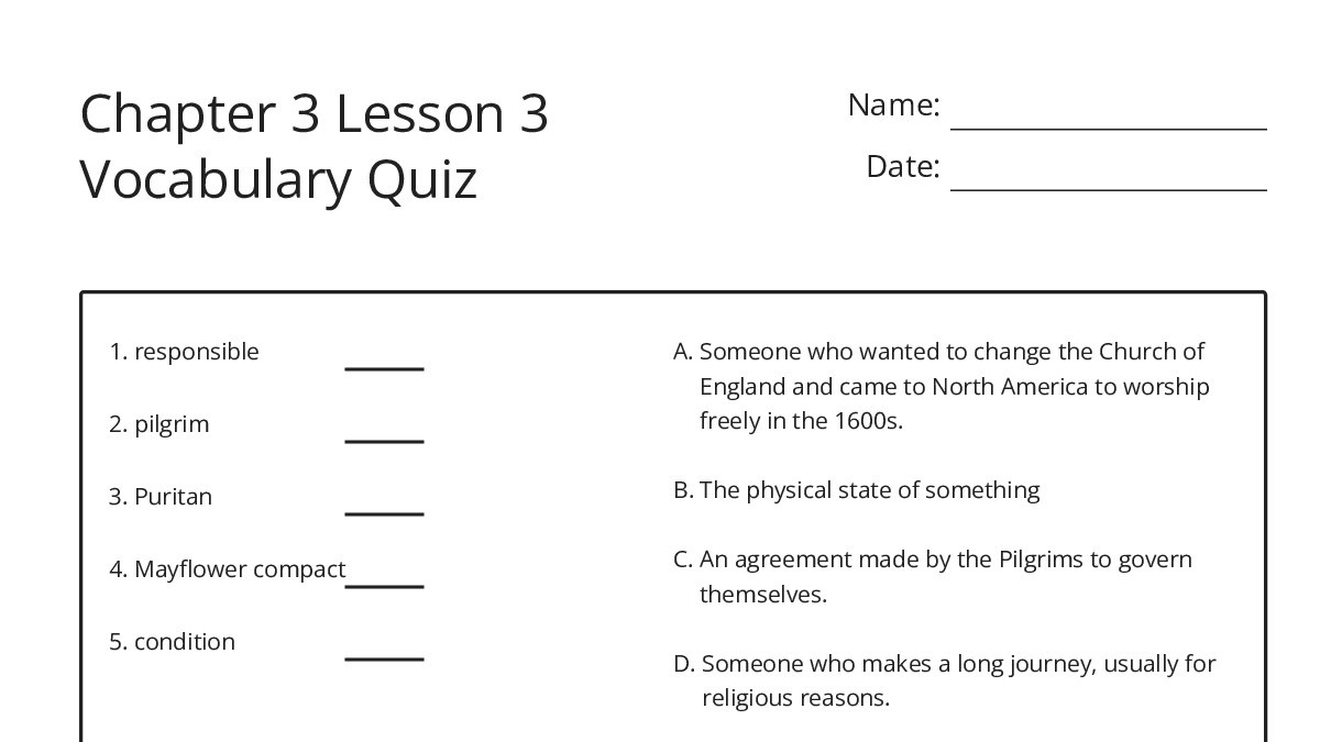 Chapter 3 Lesson 3 Vocabulary Quiz - My Worksheet Maker: Create Your ...