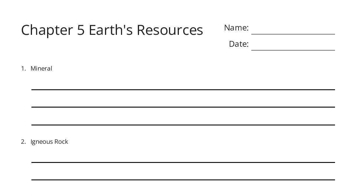 Chapter 5 Earth's Resources - My Worksheet Maker: Create Your Own ...