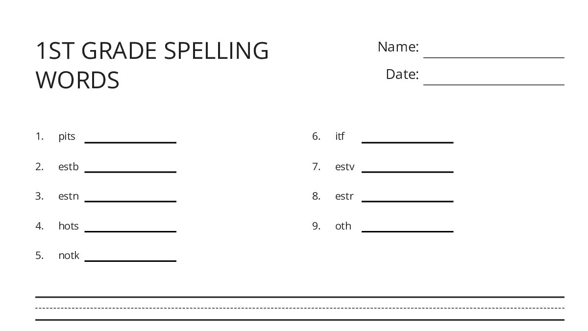 1ST GRADE SPELLING WORDS - My Worksheet Maker: Create Your Own Worksheets