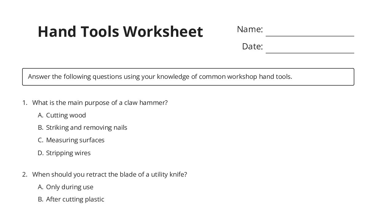 Automotive Hand Tools Worksheet.pdf 🔧 Hand Tools Worksheet - My Worksheet Maker: Create Your Own Worksheets