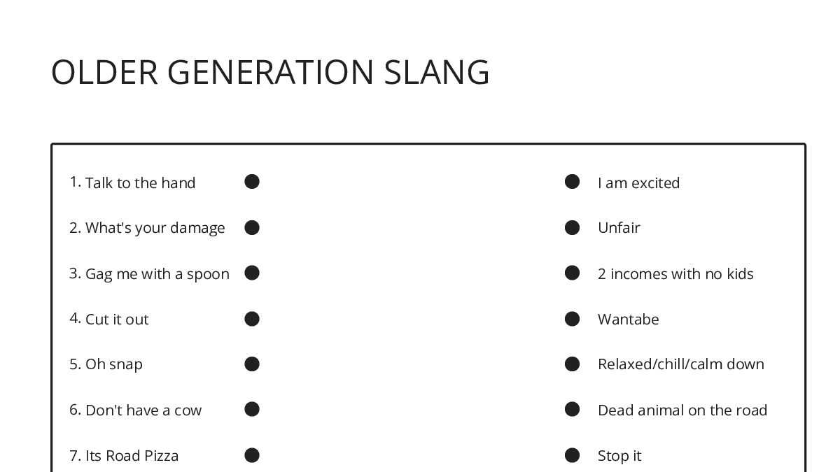 OLDER GENERATION SLANG - My Worksheet Maker: Create Your Own Worksheets