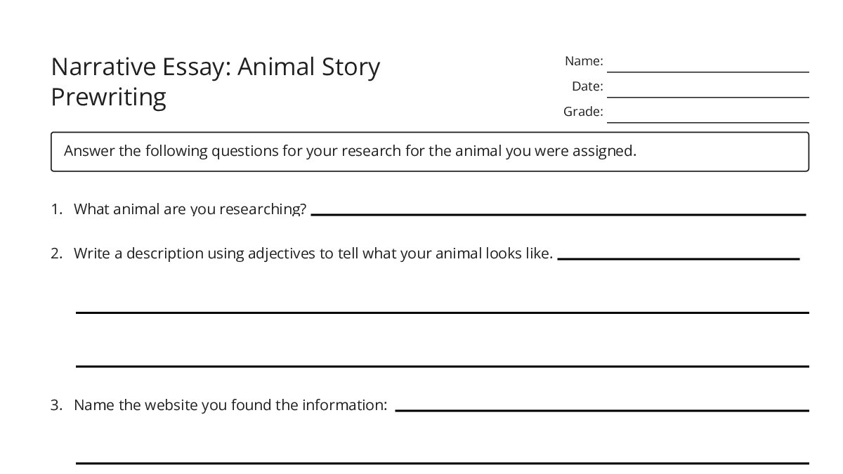 Narrative Essay: Animal Story Prewriting - My Worksheet Maker: Create ...
