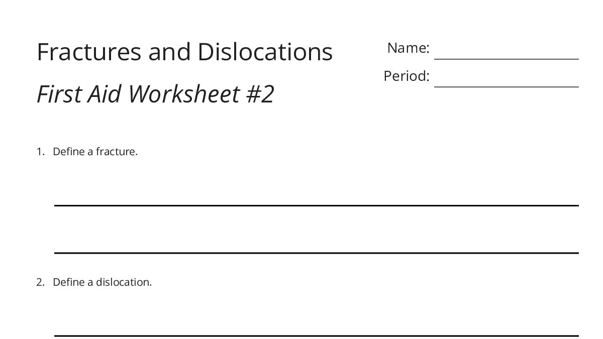 Dislocation Allowance Worksheet Fractures and Dislocations First Aid Worksheet #2 - My Worksheet Maker ...