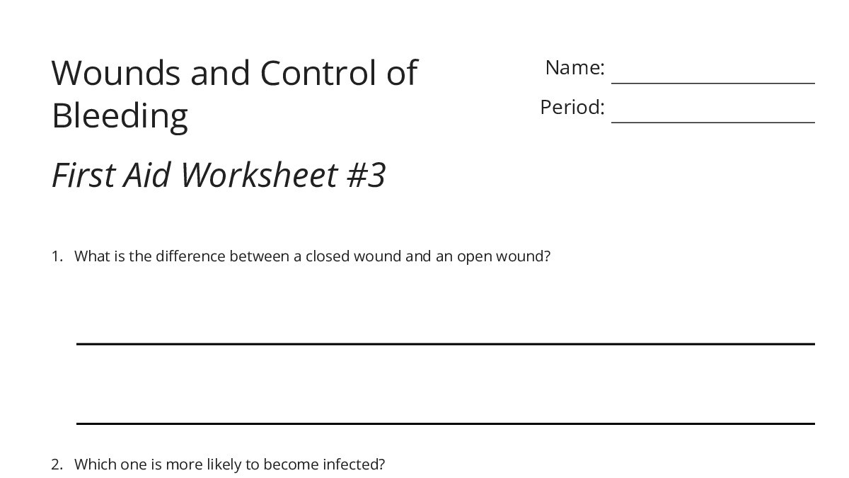 Wounds and Control of Bleeding First Aid Worksheet #3 - My Worksheet ...