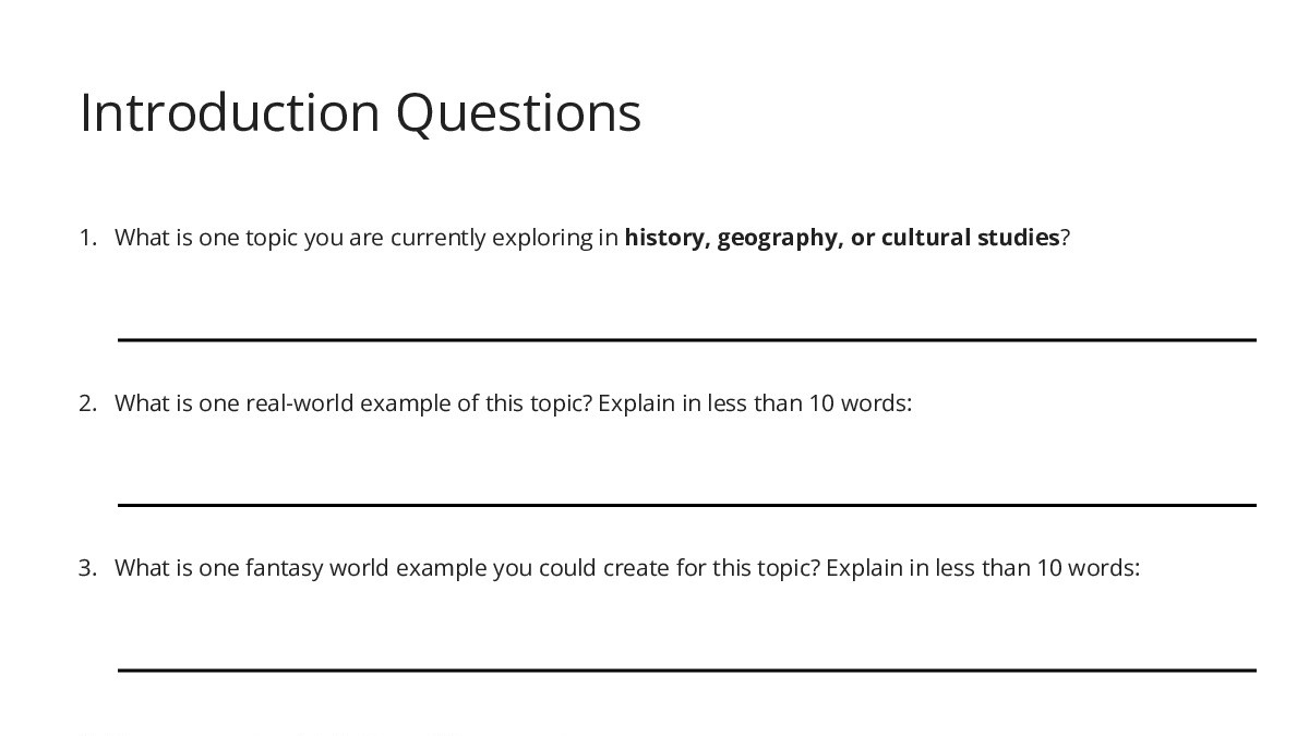 Introduction Based Question Introduction Questions - My Worksheet Maker: Create Your Own Worksheets