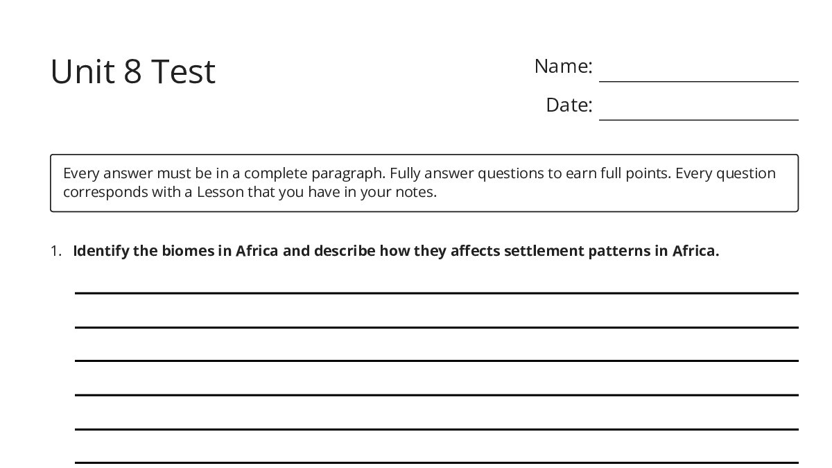 Unit 8 Test - My Worksheet Maker: Create Your Own Worksheets