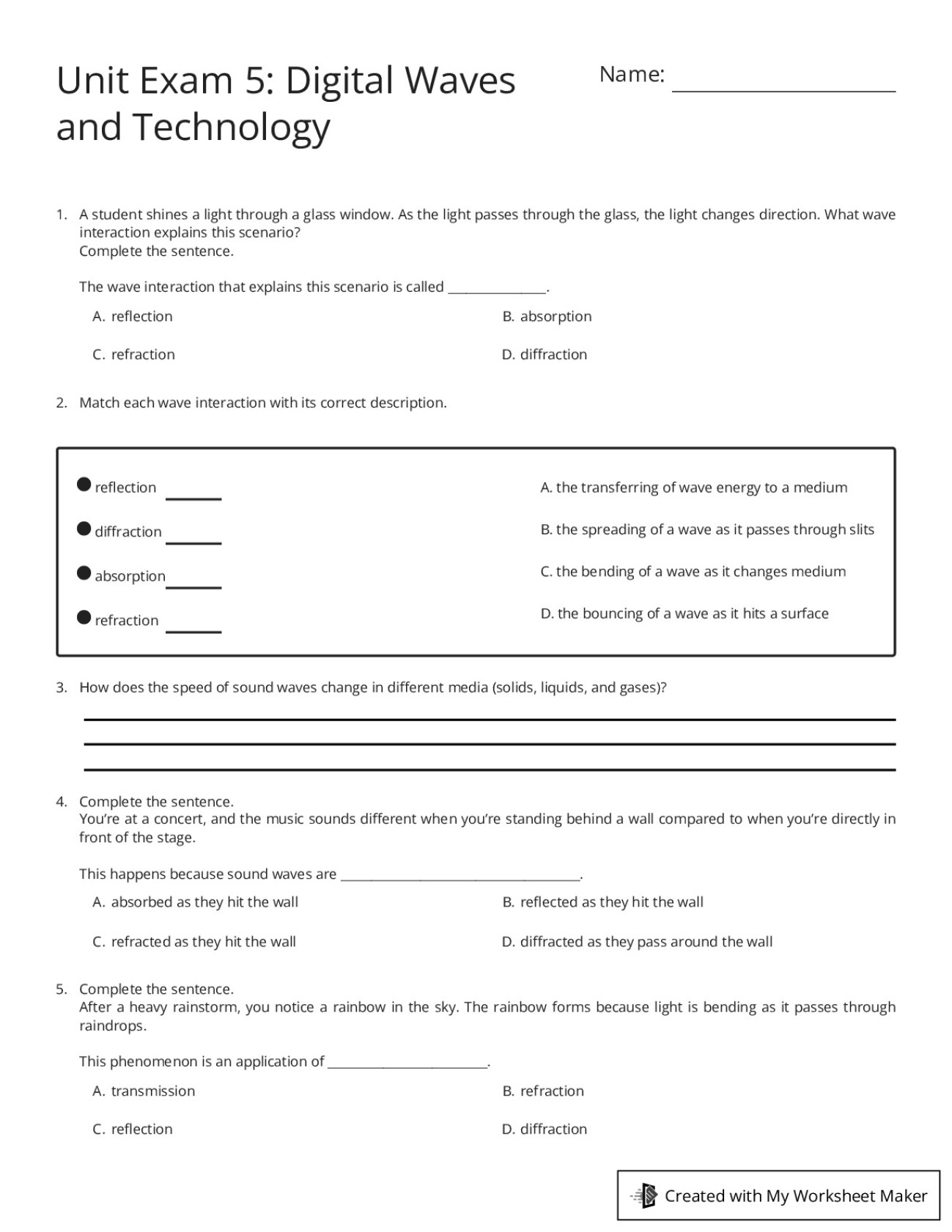 Unit Exam 5: Digital Waves and Technology - My Worksheet Maker: Create Your  Own Worksheets