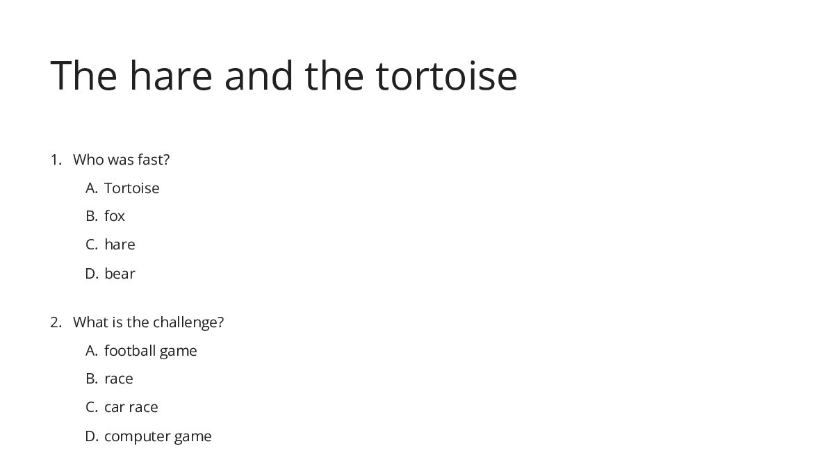 The hare and the tortoise - My Worksheet Maker: Create Your Own Worksheets