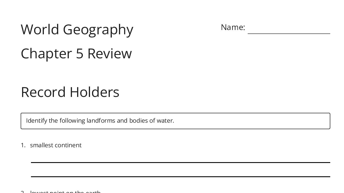 World Geography Chapter 5 Review - My Worksheet Maker: Create Your Own ...