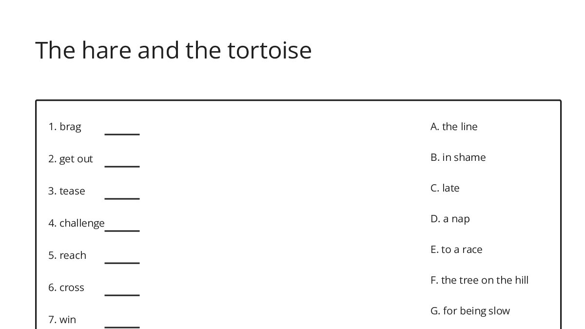 The hare and the tortoise - My Worksheet Maker: Create Your Own Worksheets
