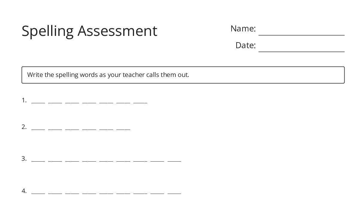 Spelling Assessment - My Worksheet Maker: Create Your Own Worksheets