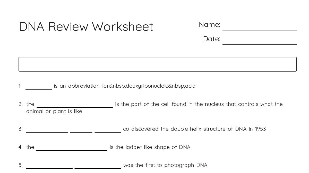 DNA Review Worksheet - My Worksheet Maker: Create Your Own Worksheets