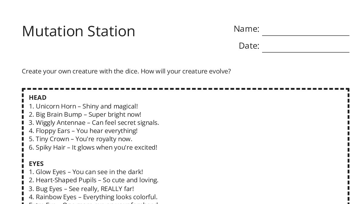Mutation Station - My Worksheet Maker: Create Your Own Worksheets