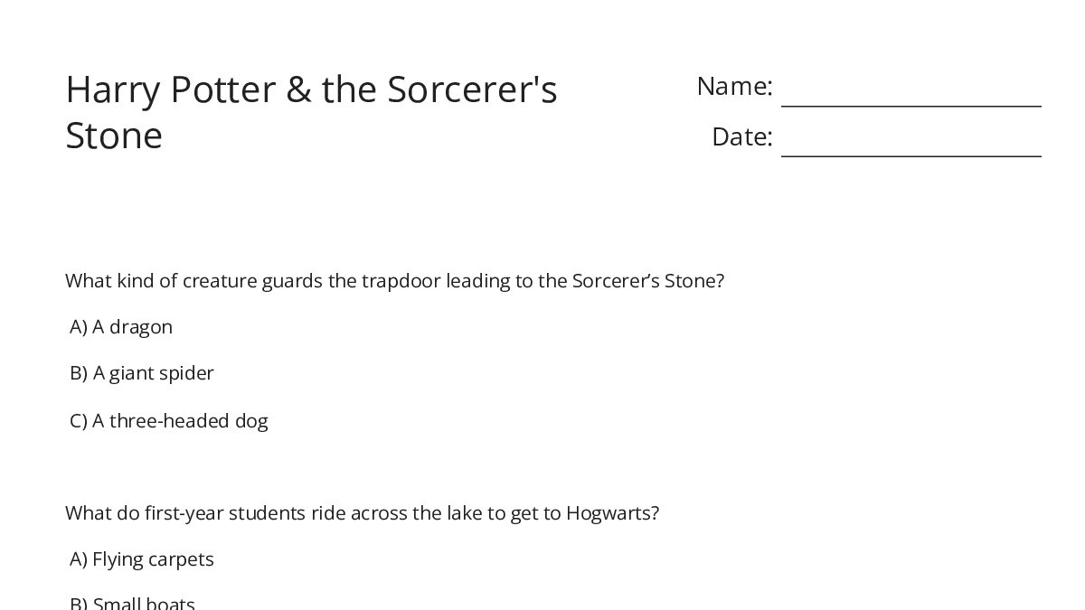 Harry Potter & the Sorcerer's Stone - My Worksheet Maker: Create Your ...