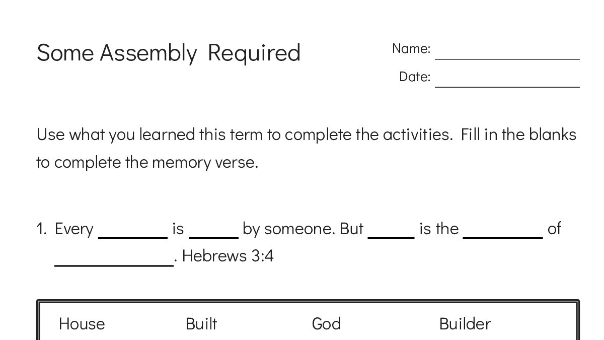 Some Assembly Required - My Worksheet Maker: Create Your Own Worksheets