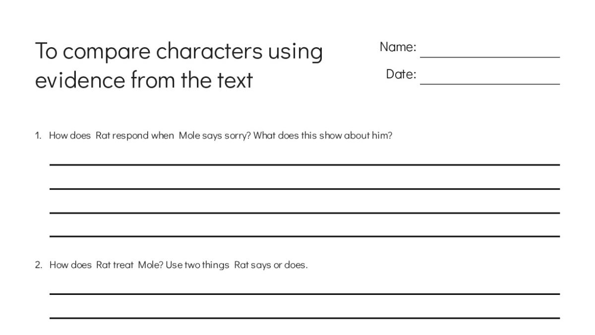 To compare characters using evidence from the text - My Worksheet Maker ...